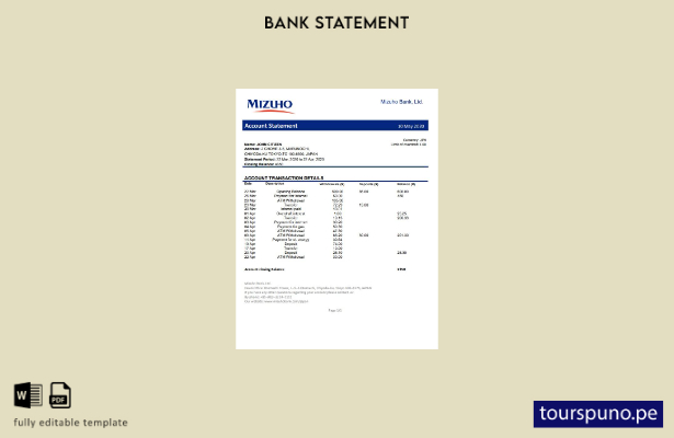 listo para imprimir plantilla de word   extracto bancario de Japón Mizuho
